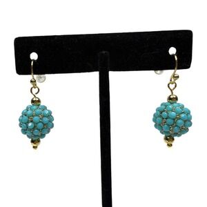 18K Gold Plated Hook Turquoise Faceted Cluster Beaded Ball Drop Earrings Jewelry